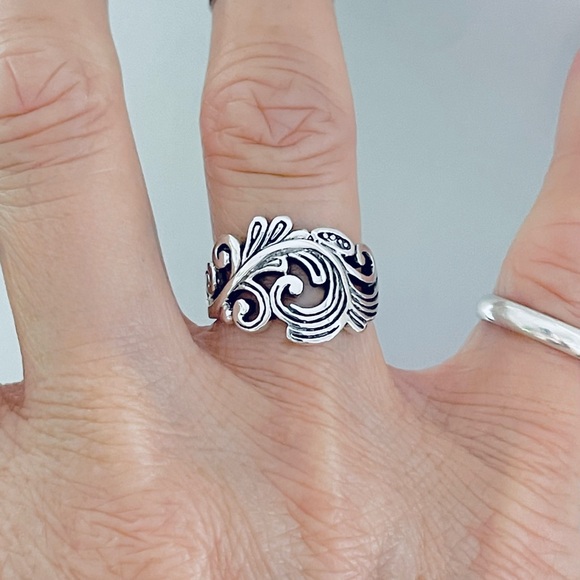 Sterling Silver Swirly Leaf Ring, Statement Ring, Tree Rings, Swirl Tree Leaves - Picture 12 of 14